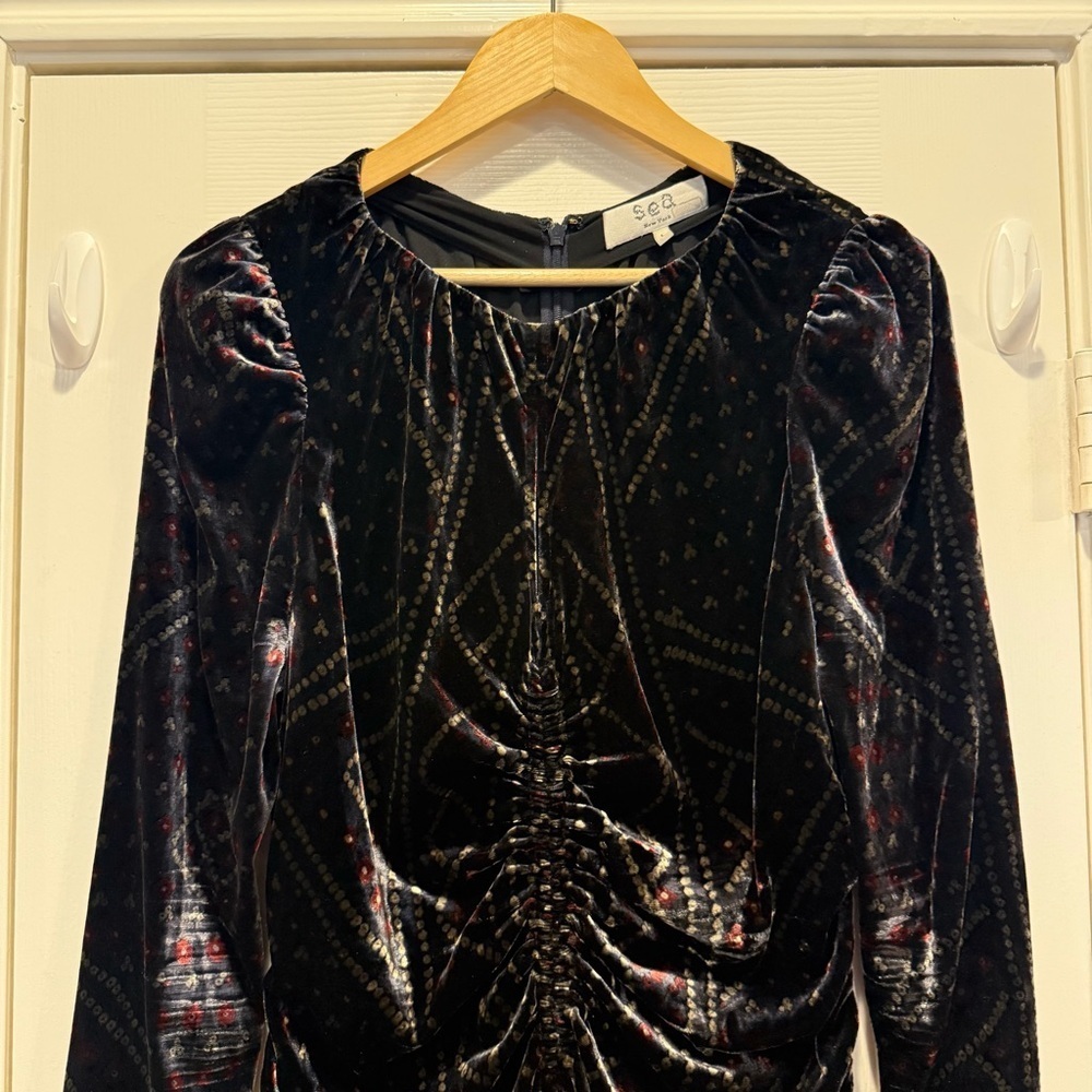 Sea New York Delphine Midi Dress Women’s Sz L Black Velvet Long Sleeves Elegant - Picture 5 of 12